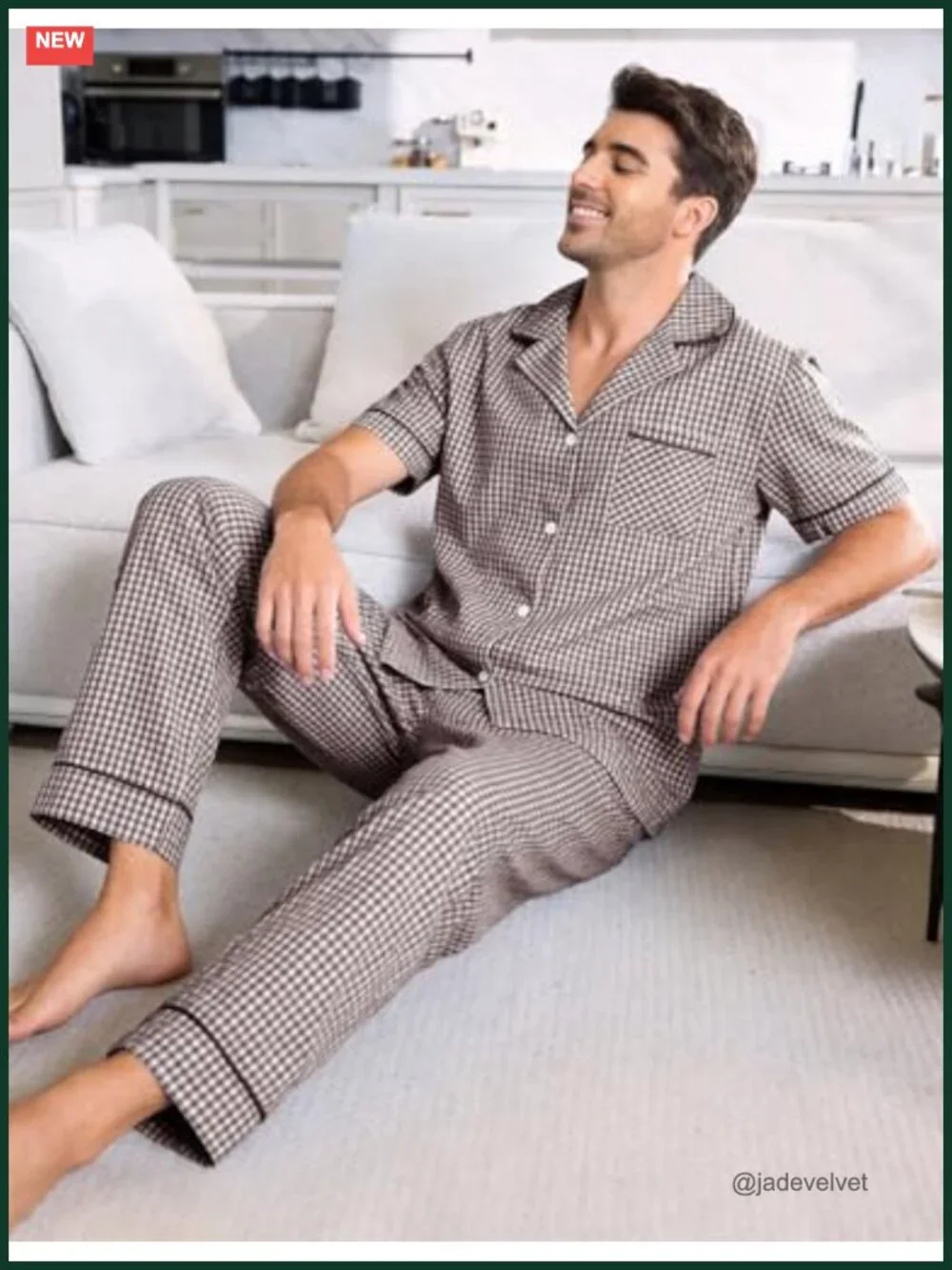 Cotton Plaid Short Sleeve Button Down Pajama Set 2 Piece Loungewear with Pockets